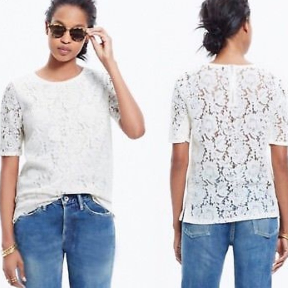Madewell Ivory Lace Refined Tee